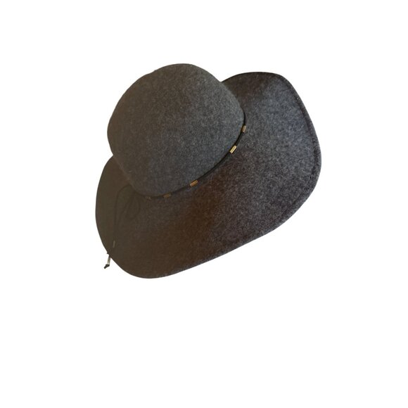 Wide Brim Felt Hat Gray Wool Blend Black Cord & Gold Accents One Size - Picture 3 of 5